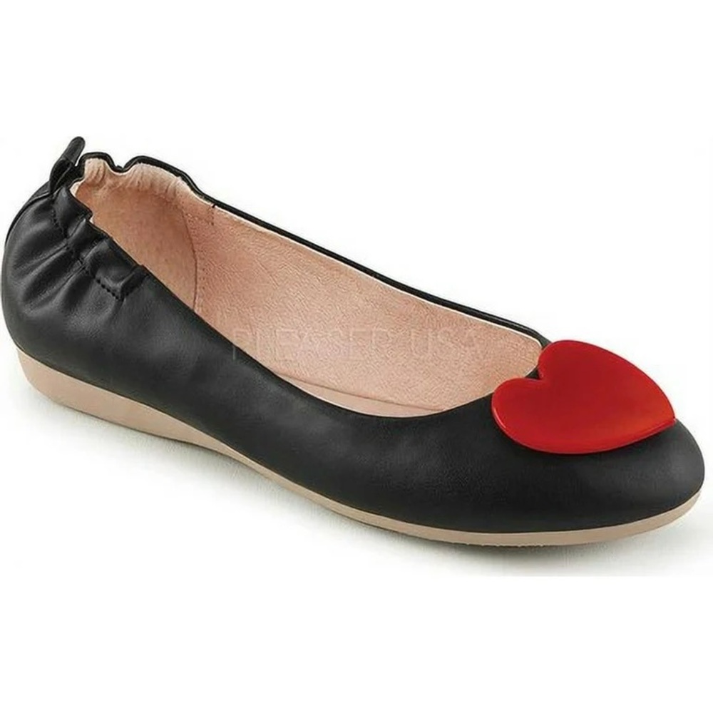 EUC 10 Pinup Couture Black Flats with Hearts